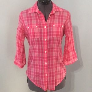 American Eagle Outfitters Pink Plaid Button Up